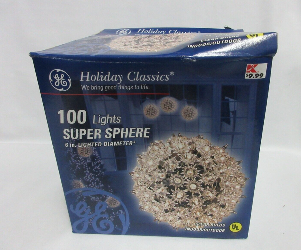 VTG GE Holiday Classics 100 Light Super Sphere 6" Clear Indoor/Outdoor Lights 6"